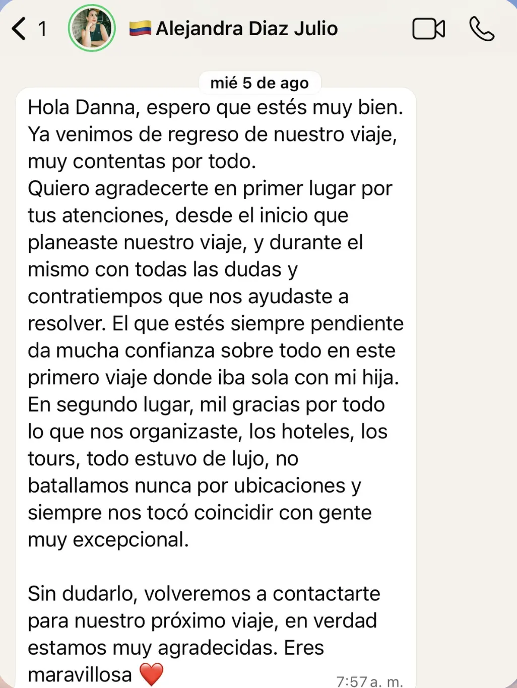 Captura del mensaje de Alejandra Díaz